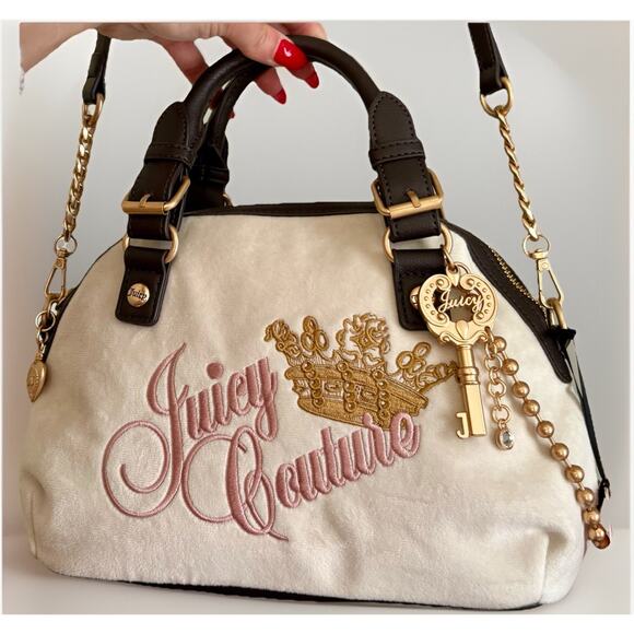 Key to JUICY COUTURE Dome Satchel Embroidered Velvet Crown Bag 
Charms Y2K VTG - Picture 1 of 16